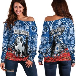 Canterbury Bankstown Bulldogs Off Shoulder Sweater Anzac Day Poppy Flowers With Aboriginal