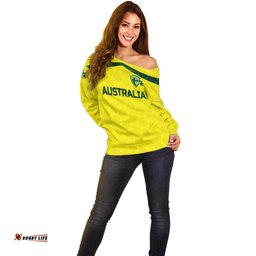 Custom Personalised Australia Cricket Off Shoulder Sweater Aussie Unique Yellow 03