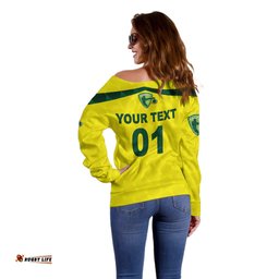 Custom Personalised Australia Cricket Off Shoulder Sweater Aussie Unique Yellow 03