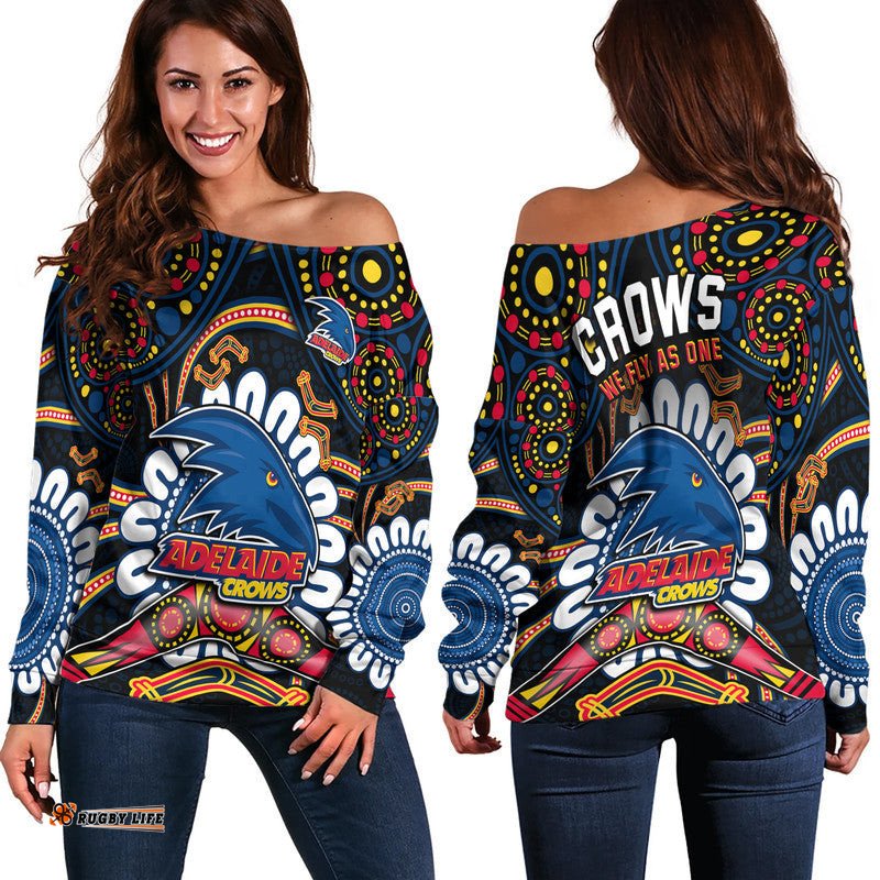 Adelaide Crows Football Women Off Shoulder Sweater Boomerang Indigenous Dots