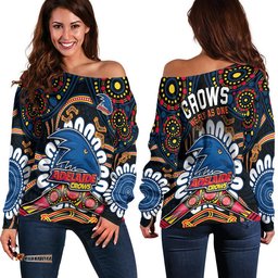 Adelaide Crows Football Women Off Shoulder Sweater Boomerang Indigenous Dots