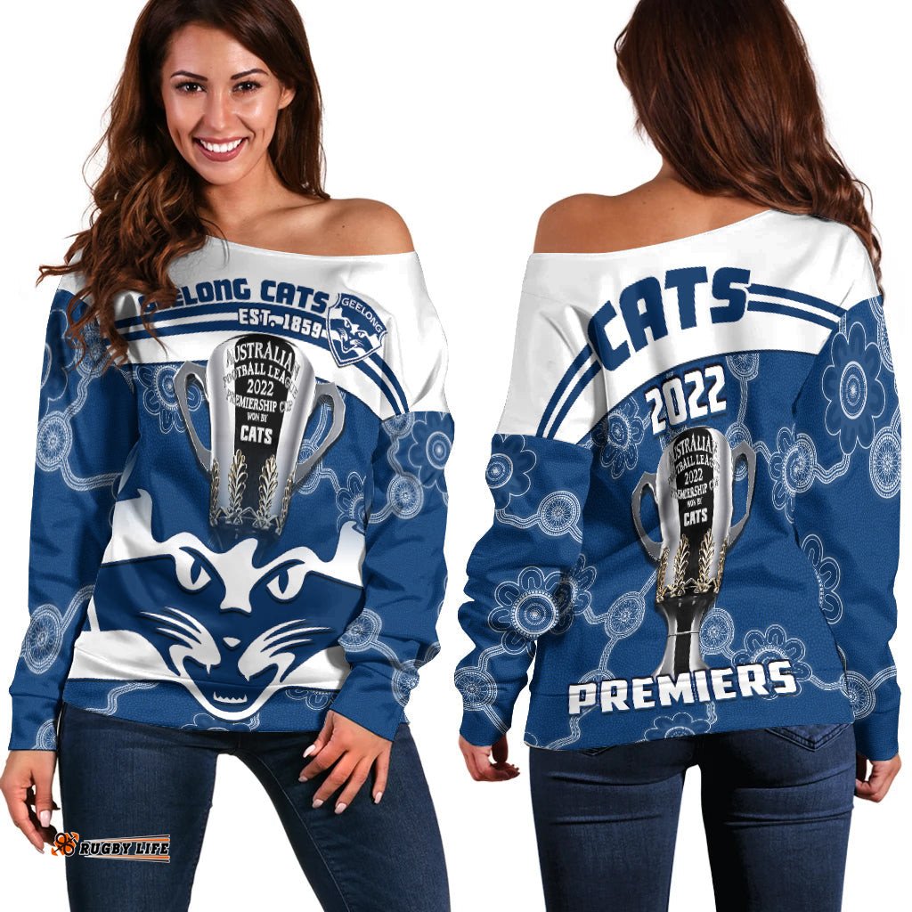 Cats Football Off Shoulder Sweater Geelong Premiers Aboriginal