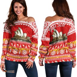 Custom Personalised Australia Off Shoulder Sweater Sydney Opera House Aboriginal Art Merry Christmas