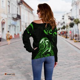 Aotearoa Fern Off Shoulder Sweater Maori Pattern Version Green