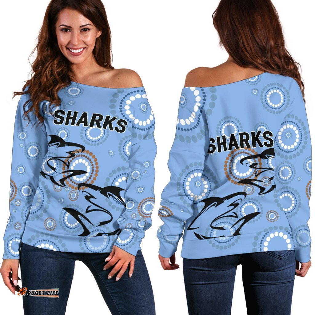 Cronulla Women's Off Shoulder Sweater Sharks Unique Indigenous