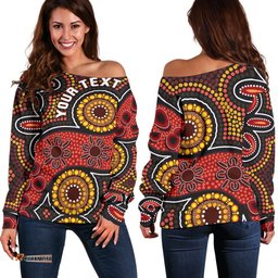 Custom Aboriginal Women's Off Shoulder Sweater Indigenous Circle Dot Painting Style 03