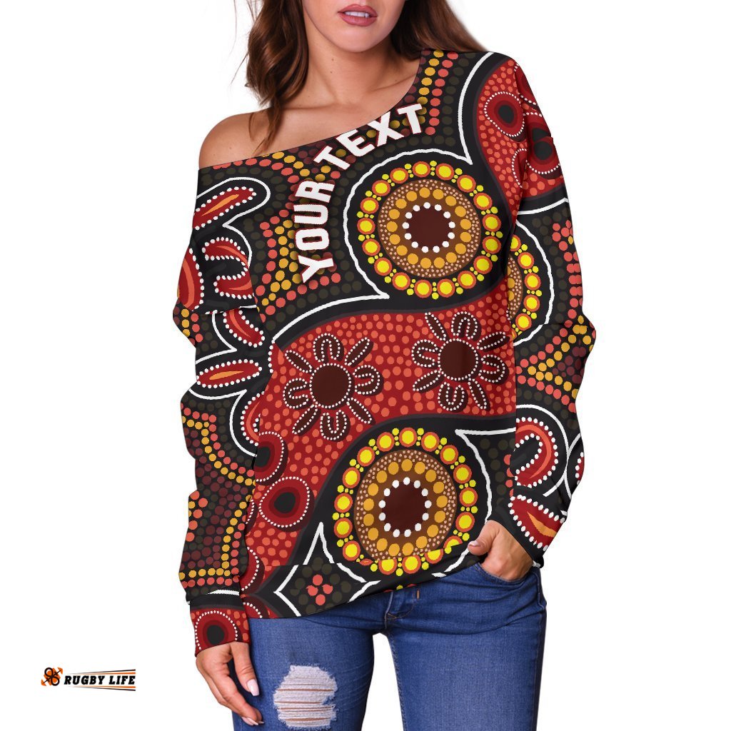 Custom Aboriginal Women's Off Shoulder Sweater Indigenous Circle Dot Painting Style 03