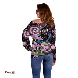 Personalised Australia Boronia And Malurus Cyaneus Off Shoulder Sweater Aboriginal Art