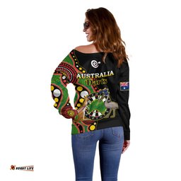 Australia Darts Indigenous Art Mix Kangaroo And Emu Off Shoulder Sweater