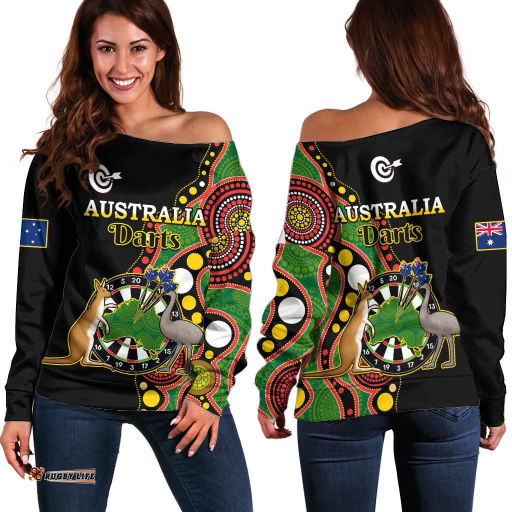Australia Darts Indigenous Art Mix Kangaroo And Emu Off Shoulder Sweater