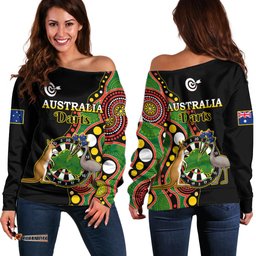 Australia Darts Indigenous Art Mix Kangaroo And Emu Off Shoulder Sweater