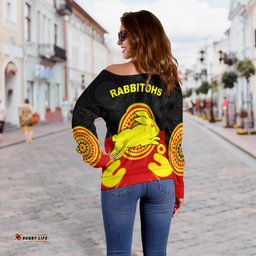 Custom Personalised Rabbitohs Indigenous Off Shoulder Sweater Style Aboriginal Flag