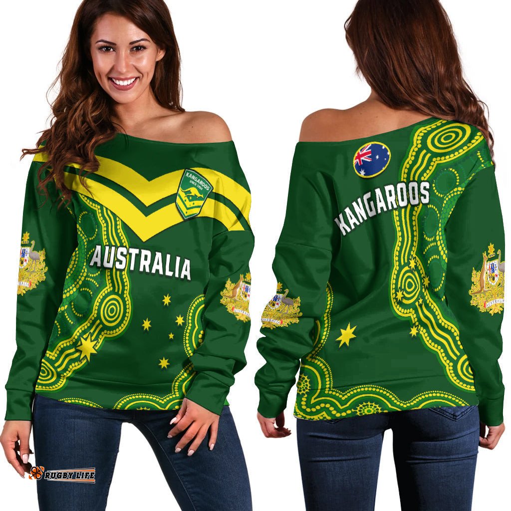 Australia Rugby Off Shoulder Sweater The Kangaroos Champions Pacific Indigenous