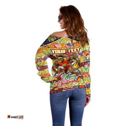 Custom Suns Football Merry Christmas Off Shoulder Sweater Indigenous Australian Art