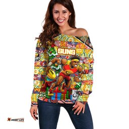 Custom Suns Football Merry Christmas Off Shoulder Sweater Indigenous Australian Art