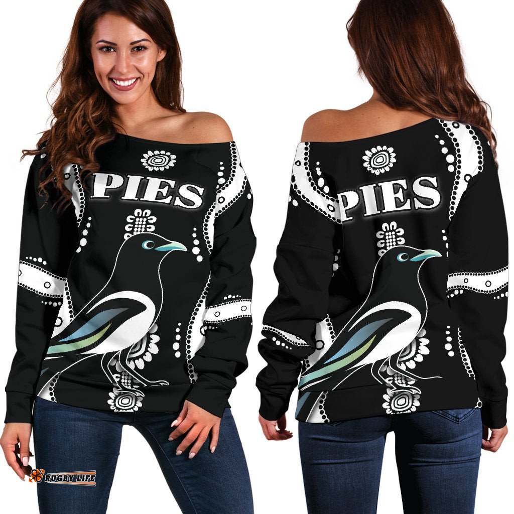 Collingwood Women Off Shoulder Sweater Pies Indigenous Black