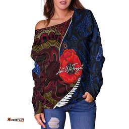 Custom Personalised Aboriginal Mix Maori Anzac Day Off Shoulder Sweater Lest We Forget
