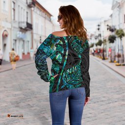 Aotearoa Maori Women Off Shoulder Sweater Silver Fern Koru Vibes