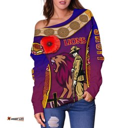 Brisbane Women's Off Shoulder Sweater Lions Anzac Day Gradients Style