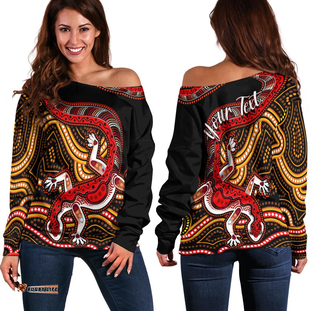 Custom Personalised Aboriginal Art Lizard Off Shoulder Sweater You Are Number One