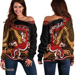 Custom Personalised Aboriginal Art Lizard Off Shoulder Sweater You Are Number One