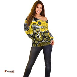 Custom Personalised And Number Yellow AFL Off Shoulder Sweater Aboriginal Patterns 09