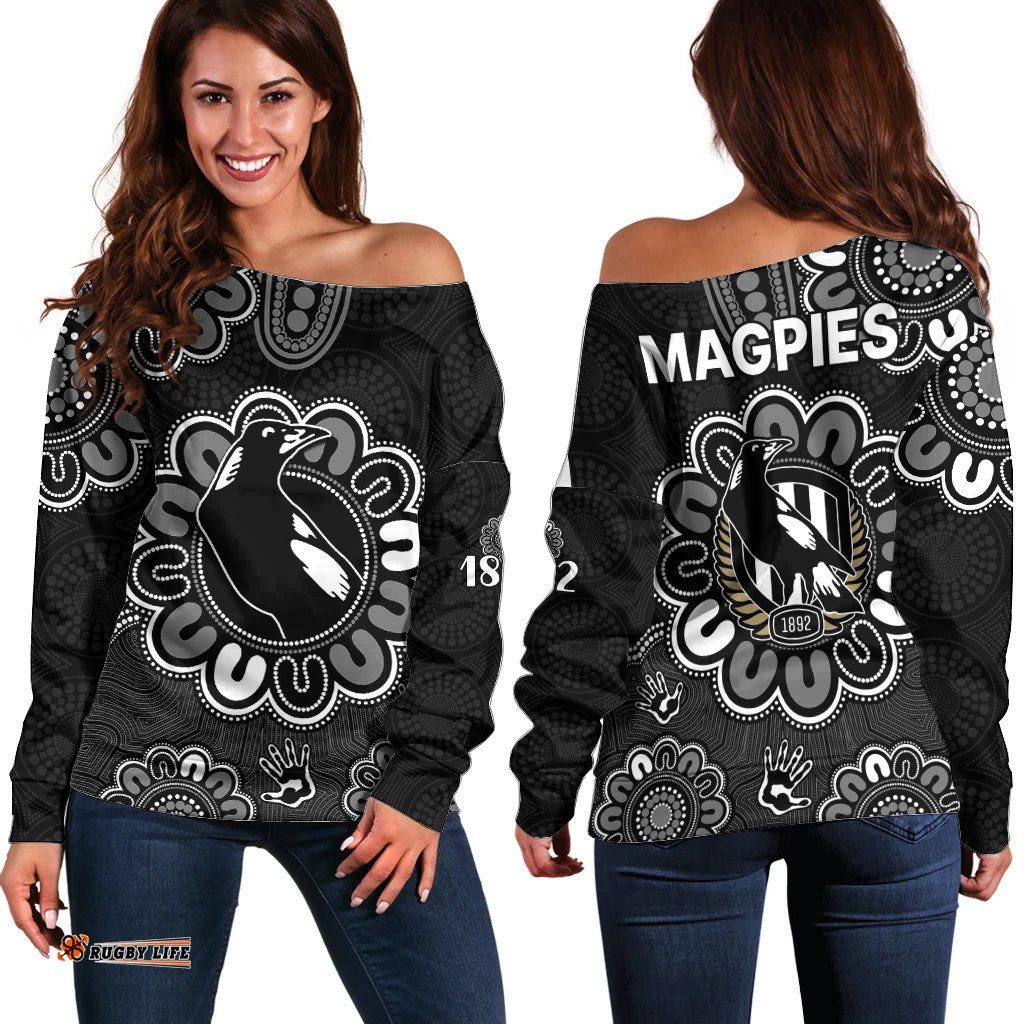 AFL Collingwood Magpies 1892 Aboriginal Off Shoulder Sweater