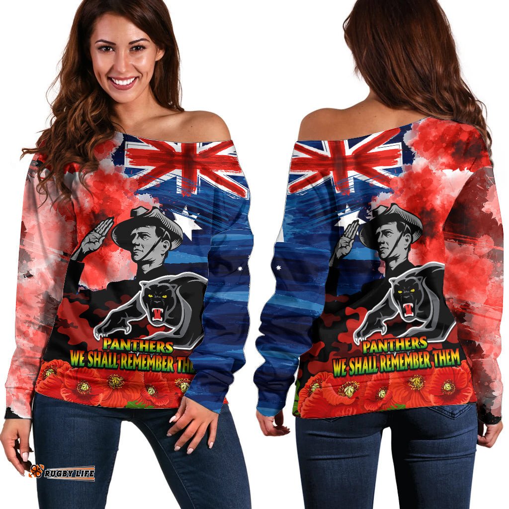 ANZAC Panthers Rugby Off Shoulder Sweater We Shall Remember 07