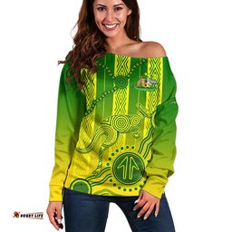 Custom Personalised Australia Soccer Women Off Shoulder Sweater Go Aussie Socceroos With Kangaroo