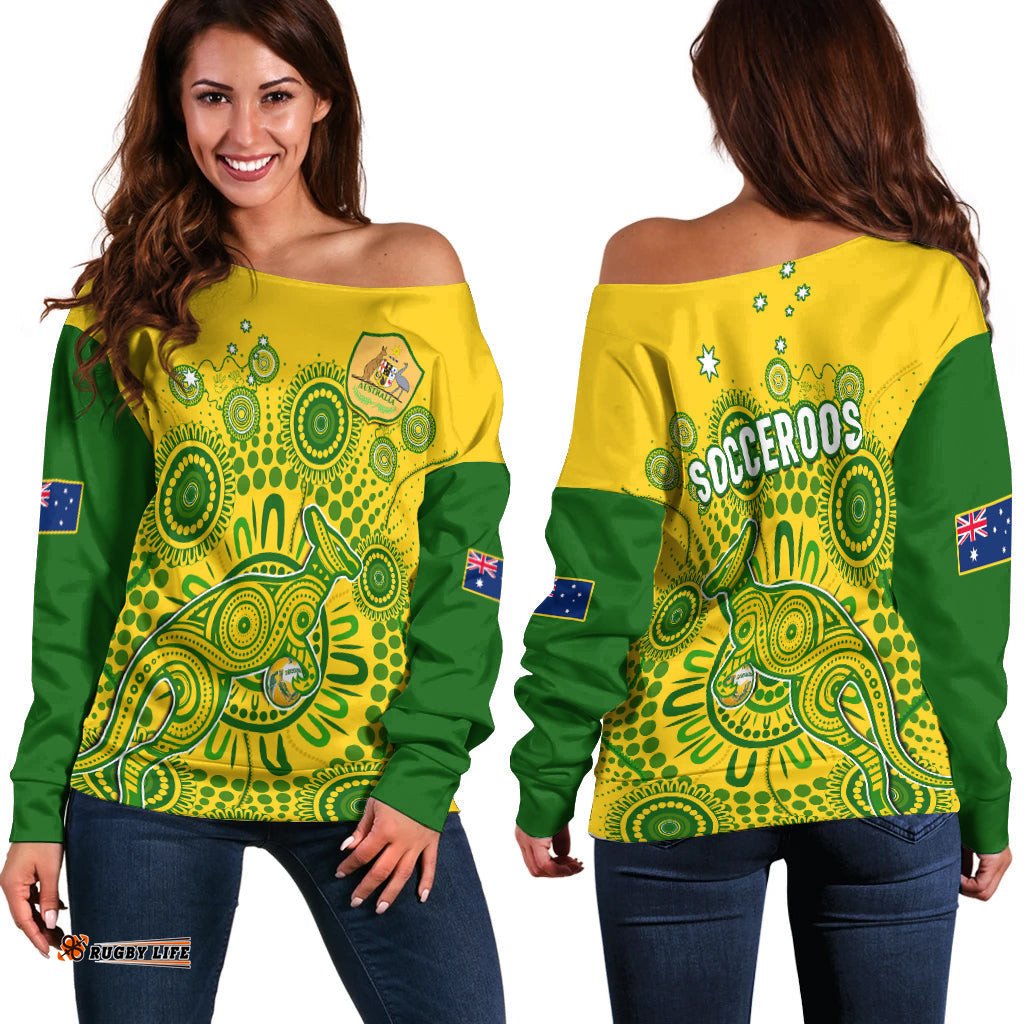 Australia Soccer Off Shoulder Sweater Socceroos Kangaroo Aussie Indigenous National Color