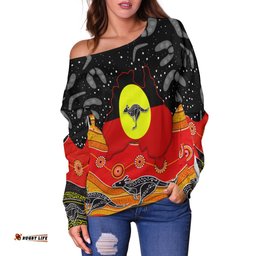Custom Personalised Aboriginal Flag Off Shoulder Sweater Map Aussie