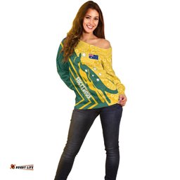 Personalised Australia Socceroos Indigenous Off Shoulder Sweater Green & Gold