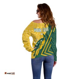 Personalised Australia Socceroos Indigenous Off Shoulder Sweater Green & Gold