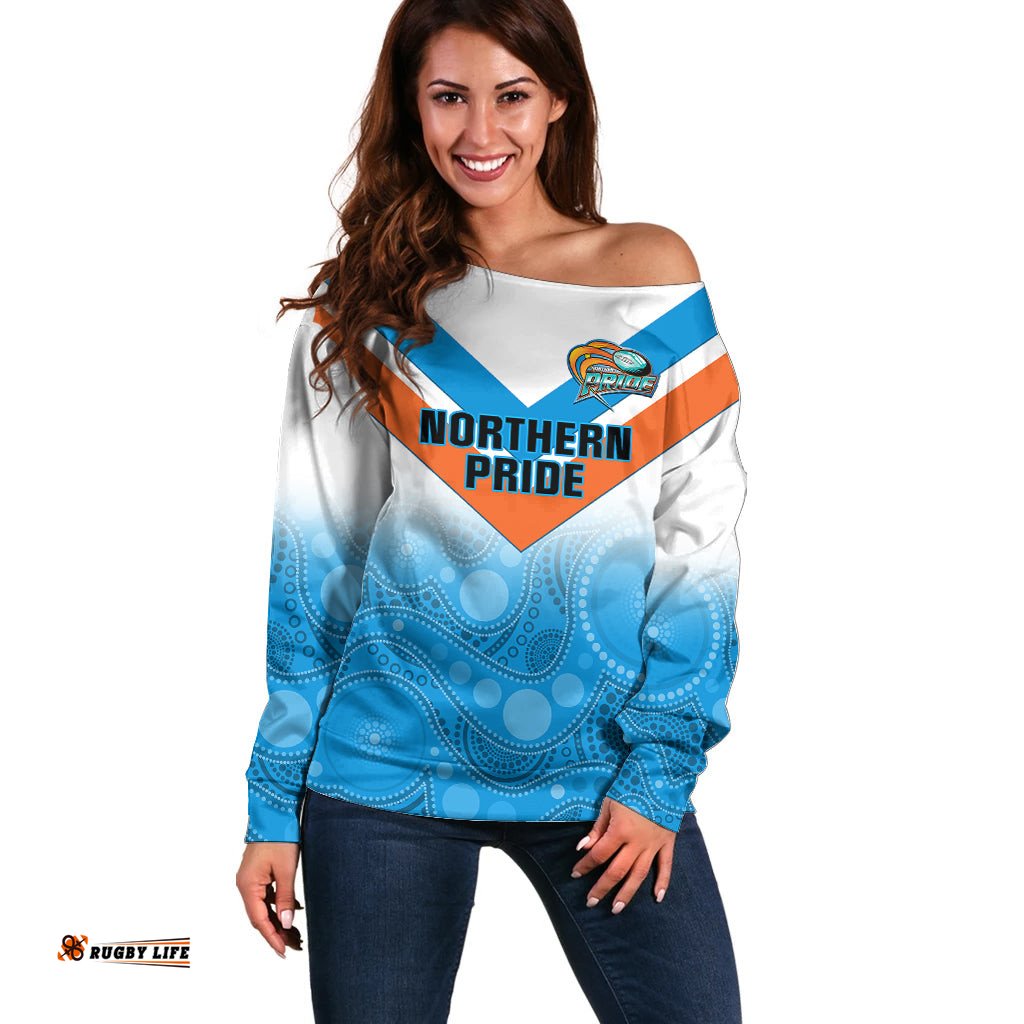 Personalised Australia Rugby Off Shoulder Sweater Queensland Northern Pride Indigenous Art