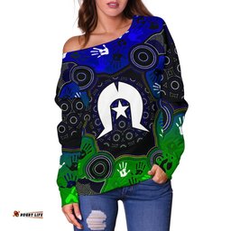 Aboriginal Women's Off Shoulder Sweater Torres Strait Symbol With Indigenous Patterns