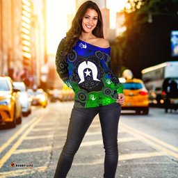 Aboriginal Women's Off Shoulder Sweater Torres Strait Symbol With Indigenous Patterns