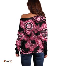 Australia Indigenous Off Shoulder Sweater Breast Cancer Black Aboriginal Butterfly