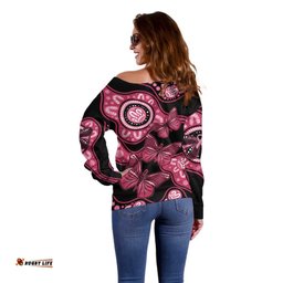 Australia Indigenous Off Shoulder Sweater Breast Cancer Black Aboriginal Butterfly