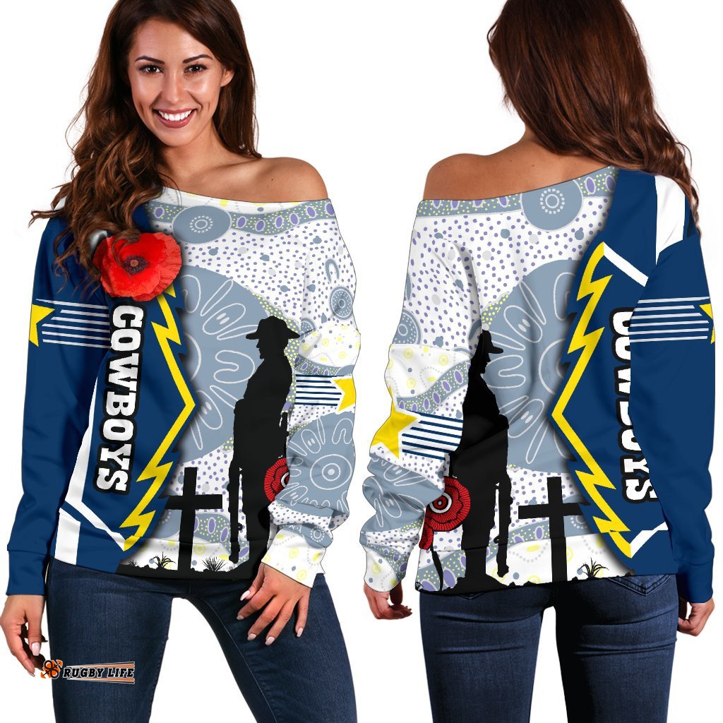 Cowboys Women Off Shoulder Sweater North Aboriginal Anzac Day