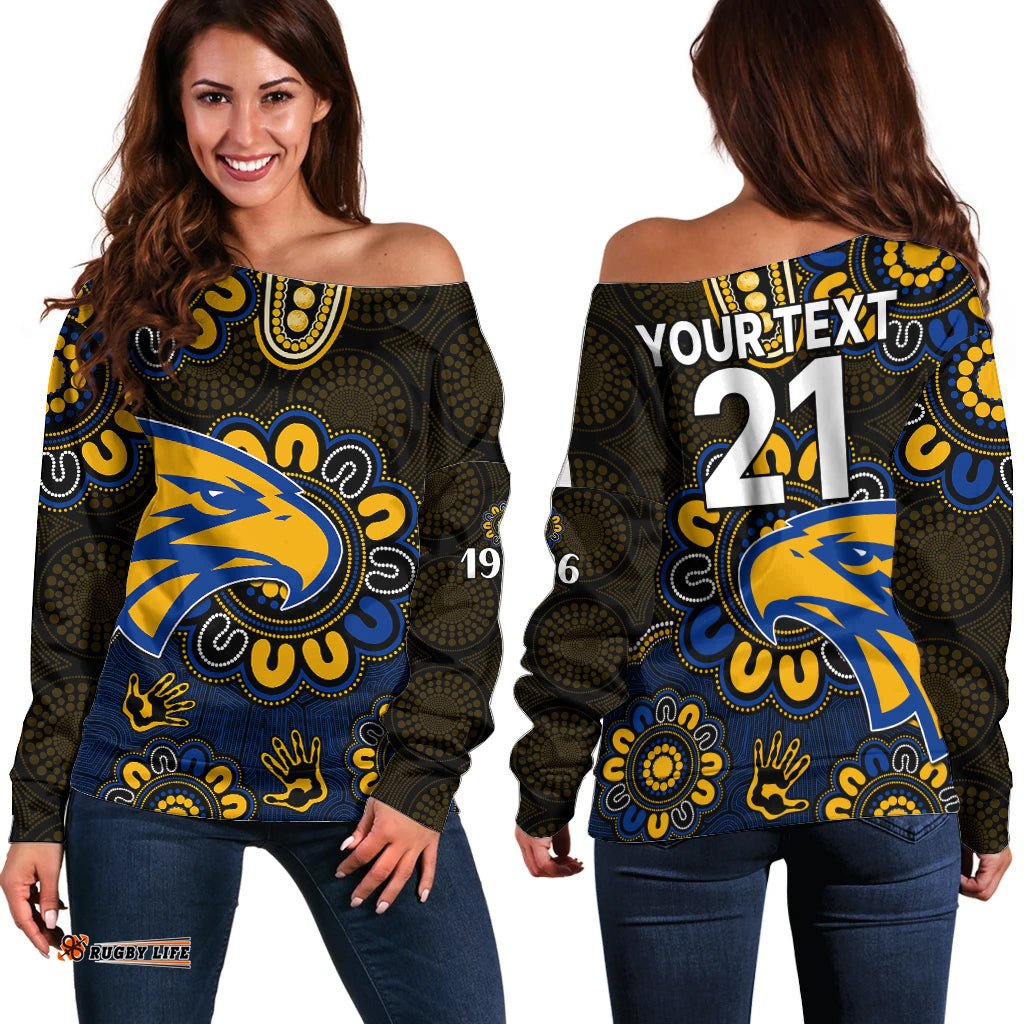 Custom Personalised AFL West Coast Eagles 1986 Aboriginal Off Shoulder Sweater 02