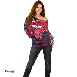 Custom Personalised And Number Demons AFL Off Shoulder Sweater Aboriginal Patterns 01