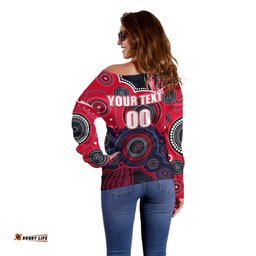 Custom Personalised And Number Demons AFL Off Shoulder Sweater Aboriginal Patterns 01