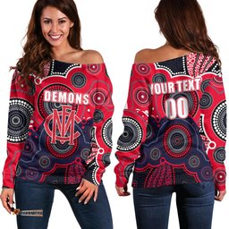 Custom Personalised And Number Demons AFL Off Shoulder Sweater Aboriginal Patterns 01