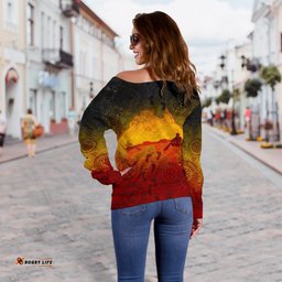 Custom Aboriginal Women's Off Shoulder Sweater, Australian Map with Indigenous Color