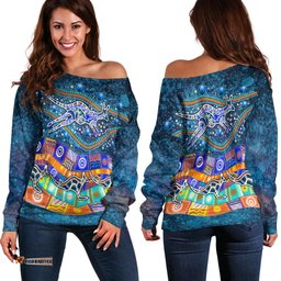 Australia Indigenous Women Off Shoulder Sweater Dot Painting Art