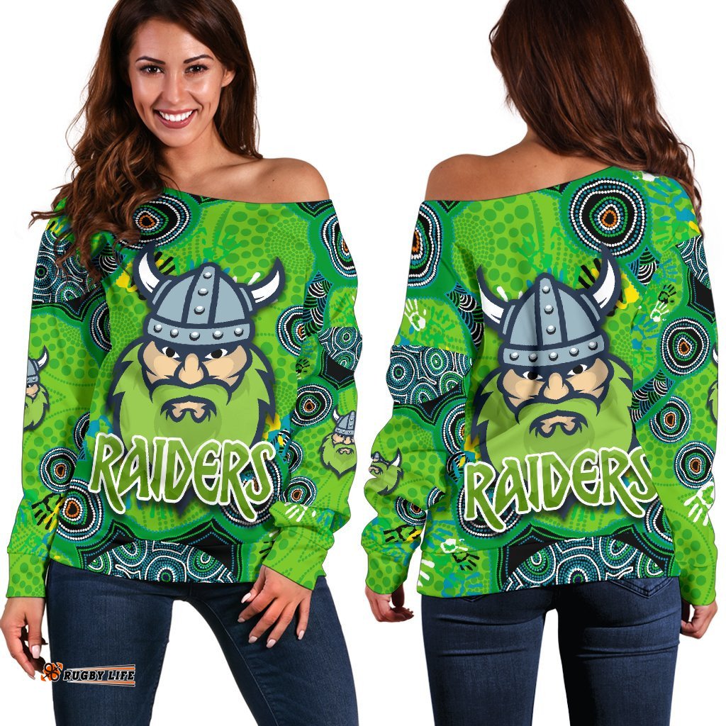 Canberra Women Off Shoulder Sweater Raiders Viking Indigenous