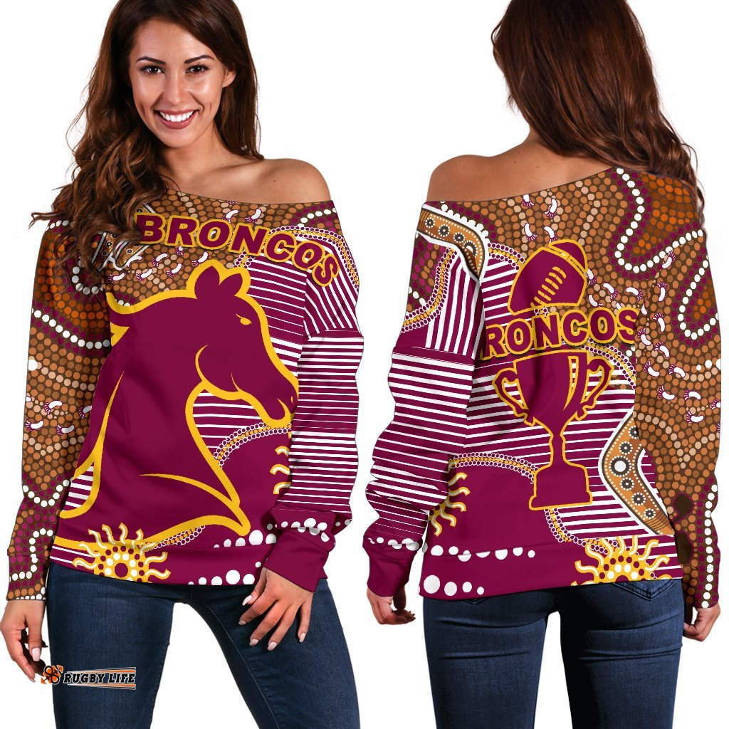 Broncos Super Off Shoulder Sweater Indigenous Brisbane