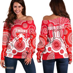 Custom Personalised And Number Swans AFL Off Shoulder Sweater Aboriginal Patterns 08