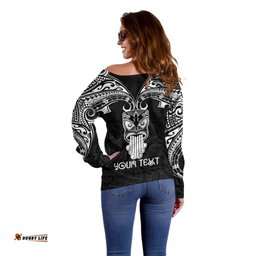 Personalised New Zealand Te Reo Maori Off Shoulder Sweater Kia Kaha Maori Language Week Black Style