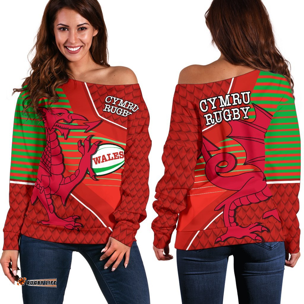 Wales Rugby Off Shoulder Sweater Dragon Special CYMRU